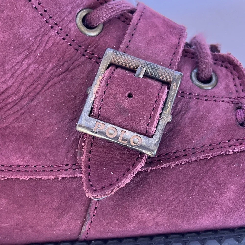 Polo Ralph Lauren Polo Bear Burgundy Leather Ranger Combat Hi II Boots Sz 4.5 US